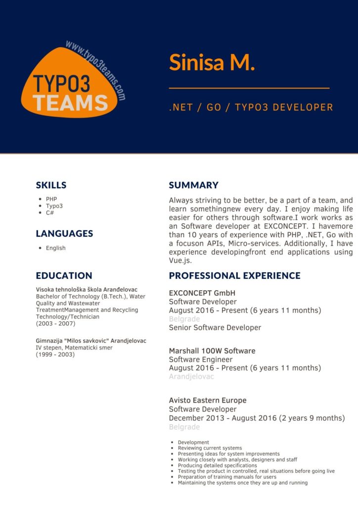 typo3 developer CV