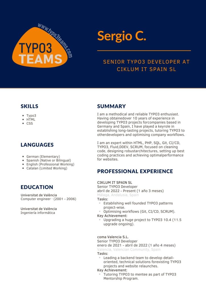 typo3 developer cv